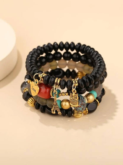 4pcs Owl Charm Beaded Bracelet by Emery Rose