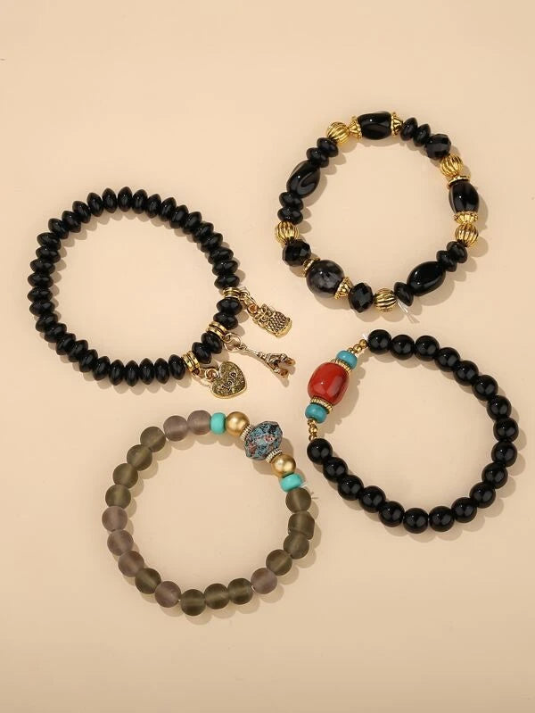 4pcs Owl Charm Beaded Bracelet by Emery Rose