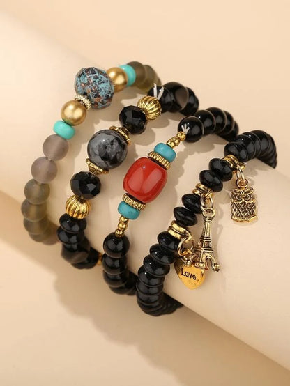 4pcs Owl Charm Beaded Bracelet by Emery Rose