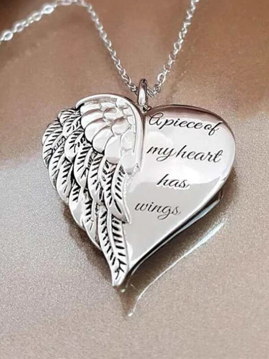 A Piece Of My Heart Has Wings Letter Pendant Necklace