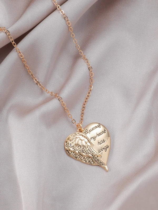 A Piece Of My Heart Has Wings Letter Pendant Necklace McBead Gifts